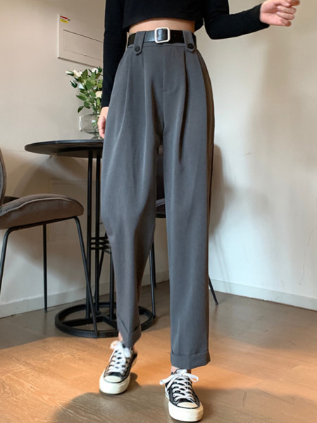 Pantaloni casual dama cu talie inalta - model larg