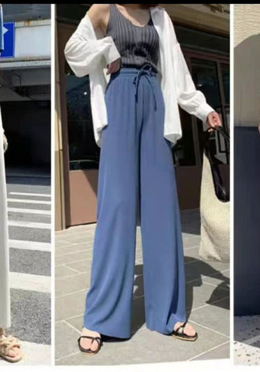 Moteriškų vasarinių kelnių platus modelis su kaklaraiščiais