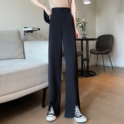 Дамски модерен панталон с висока талия и цепки