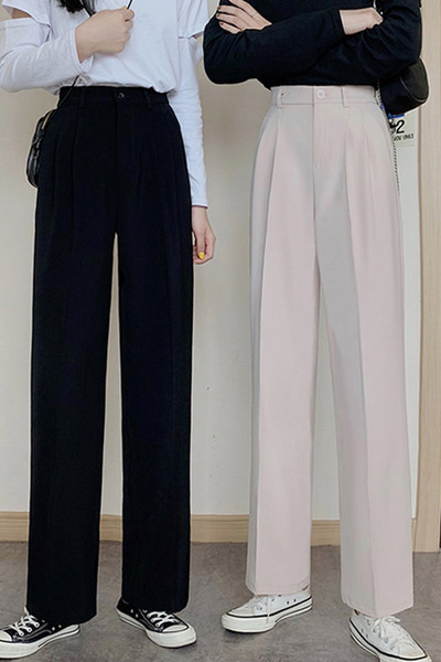 Дамски панталон прав модел в черен и бежов цвят