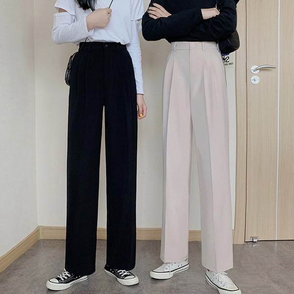 Дамски панталон прав модел в черен и бежов цвят