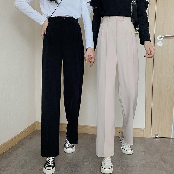 Дамски панталон прав модел в черен и бежов цвят