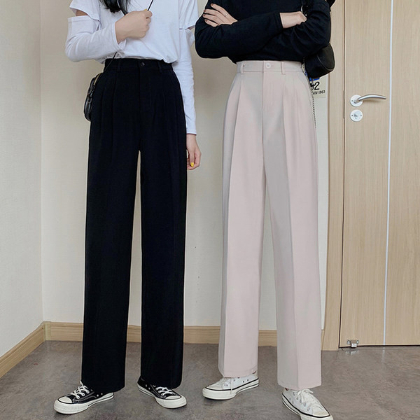 Дамски панталон прав модел в черен и бежов цвят