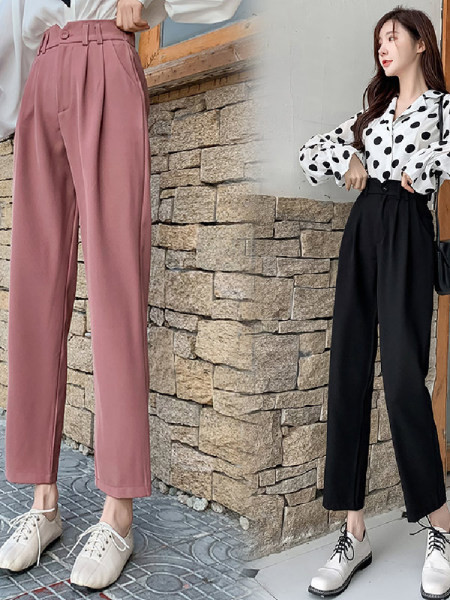 Pantaloni eleganti de dama in negru si roz