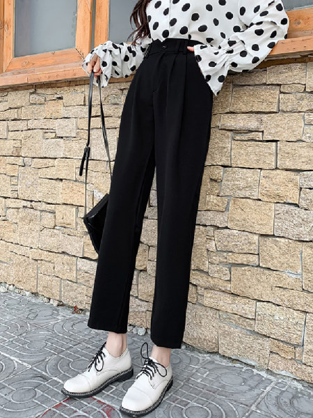 Pantaloni eleganti de dama in negru si roz