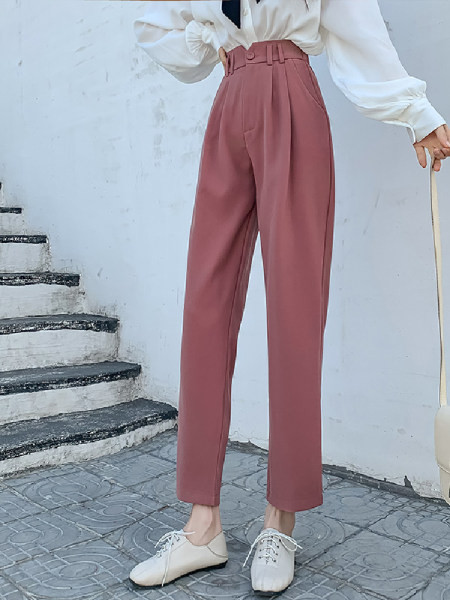 Pantaloni eleganti de dama in negru si roz