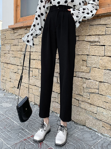 Pantaloni eleganti de dama in negru si roz