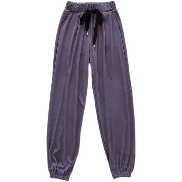 Pantaloni casual dama cu talie inalta si cravata