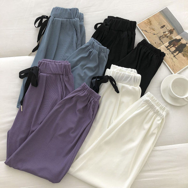 Pantaloni casual dama cu talie inalta si cravata