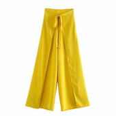 Model larg de pantaloni dama cu legaturi in talie