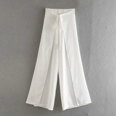 Model larg de pantaloni dama cu legaturi in talie