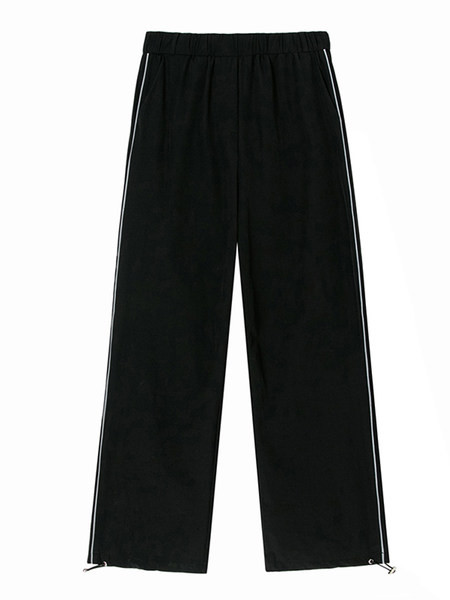 Pantaloni largi casual de dama cu talie elastica in alb si negru