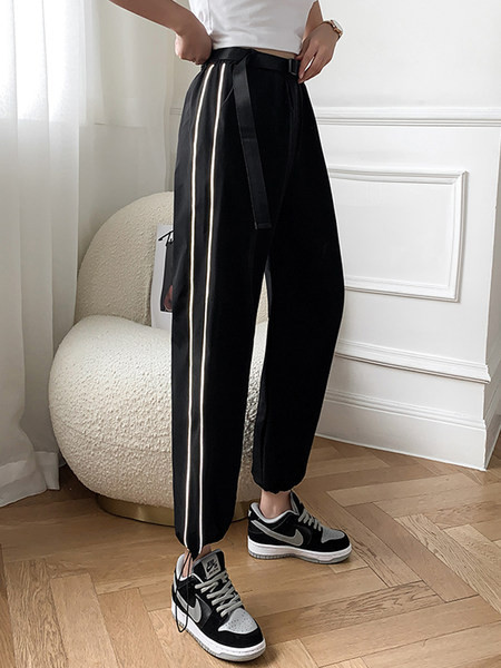 Дамски ежедневен широк панталон с ластична талия в бял и черен цвят 