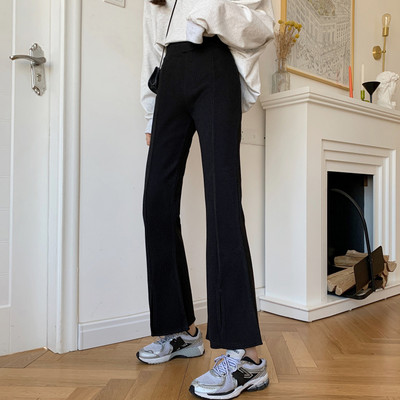 Дамски чарлстон панталон с висока талия в сив и черен цвят