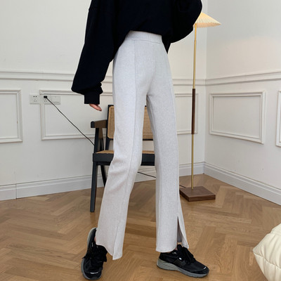 Дамски чарлстон панталон с висока талия в сив и черен цвят