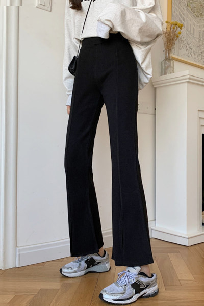 Дамски чарлстон панталон с висока талия в сив и черен цвят