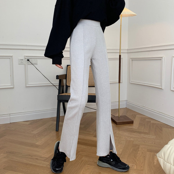 Дамски чарлстон панталон с висока талия в сив и черен цвят