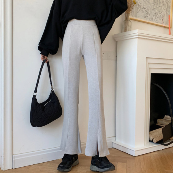 Дамски чарлстон панталон с висока талия в сив и черен цвят