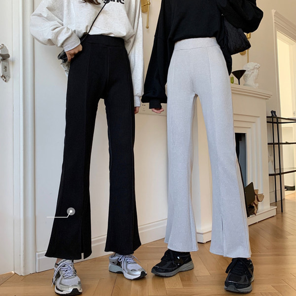 Дамски чарлстон панталон с висока талия в сив и черен цвят