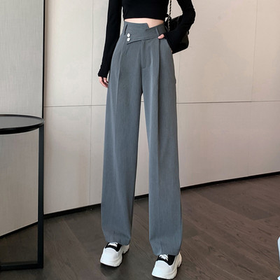 Дамски ежедневен панталон с висока талия - широк модел