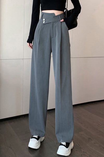 Pantaloni casual dama cu talie inalta - model larg