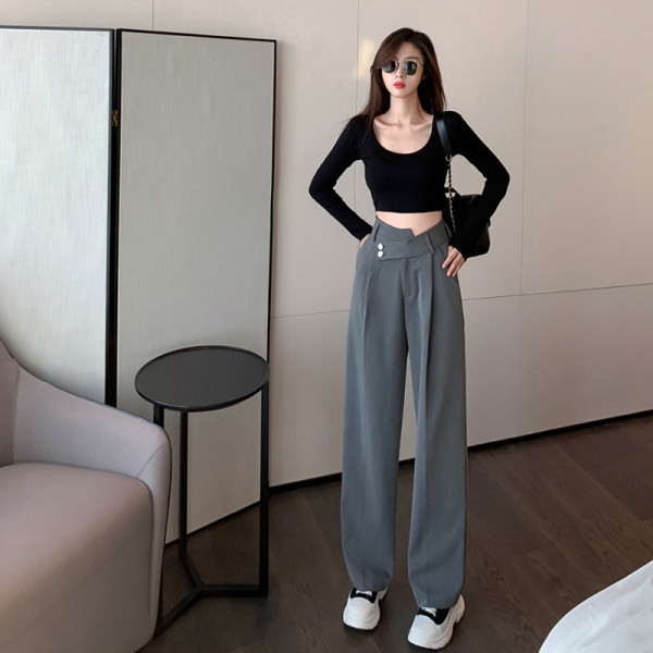 Pantaloni casual dama cu talie inalta - model larg