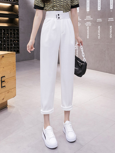 Pantaloni casual dama de culoare alb si negru potriviti primaverii