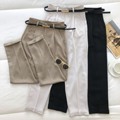 Модерен дамски панталон с  висока талия и колан