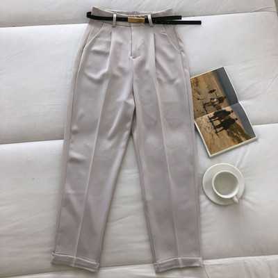 Модерен дамски панталон с  висока талия и колан