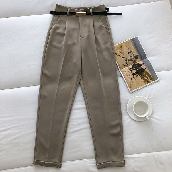 Модерен дамски панталон с  висока талия и колан