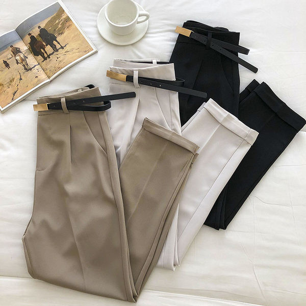 Модерен дамски панталон с  висока талия и колан