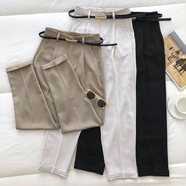 Модерен дамски панталон с  висока талия и колан