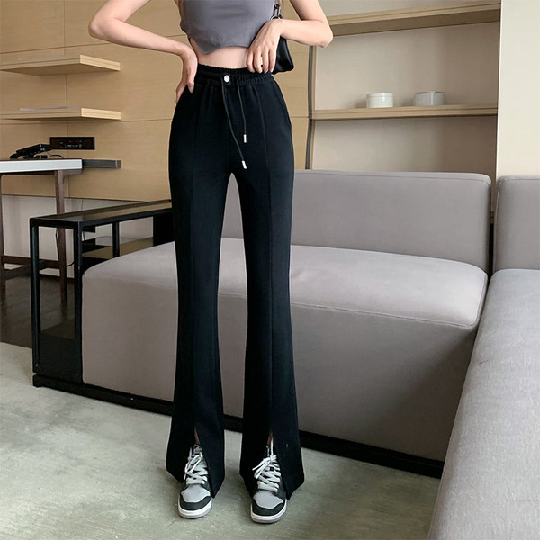 Pantaloni negri de dama cu cravate si talie inalta