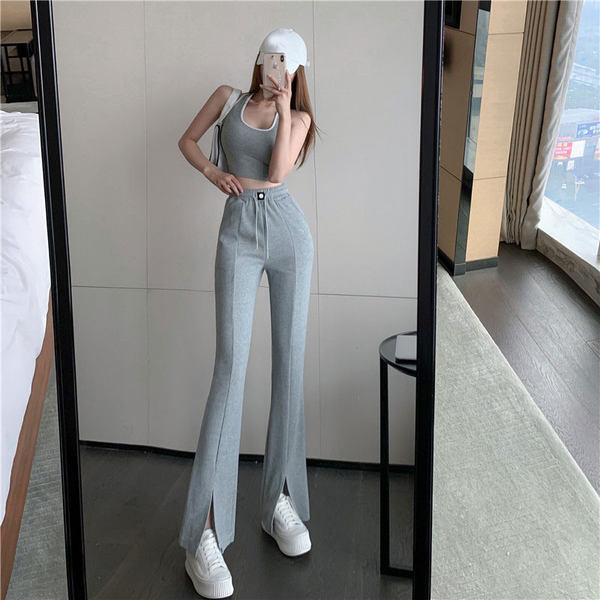 Pantaloni negri de dama cu cravate si talie inalta