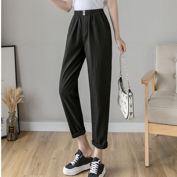 Дамски панталон с висока талия в бежов и черен цвят 