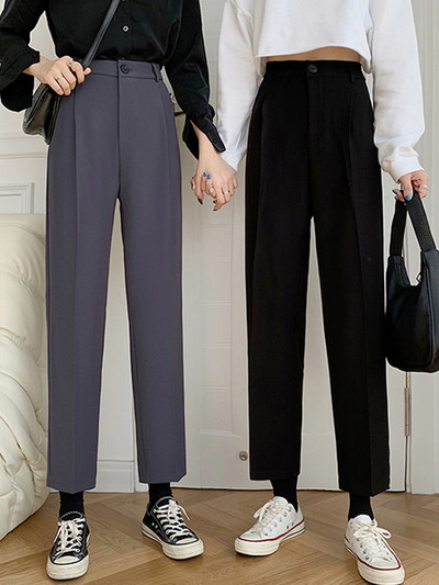 Ежедневен дамски панталони прав модел в черен и сив цвят