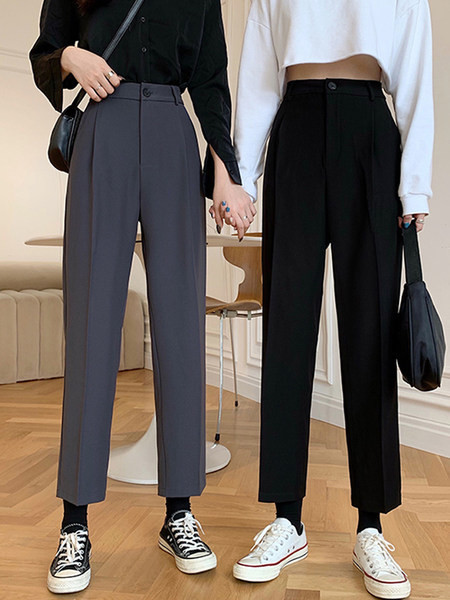 Pantaloni casual dama model drept in negru si gri