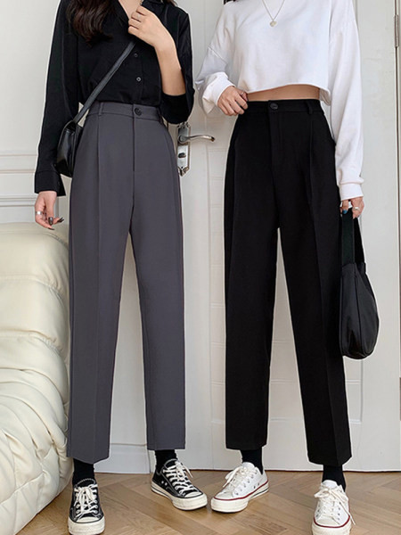 Pantaloni casual dama model drept in negru si gri