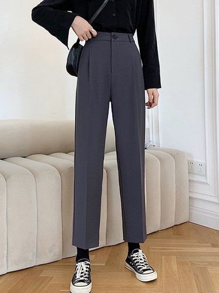 Pantaloni casual dama model drept in negru si gri