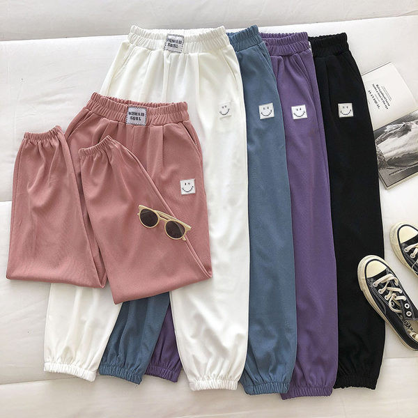 Pantaloni casual dama cu elastic si emblema