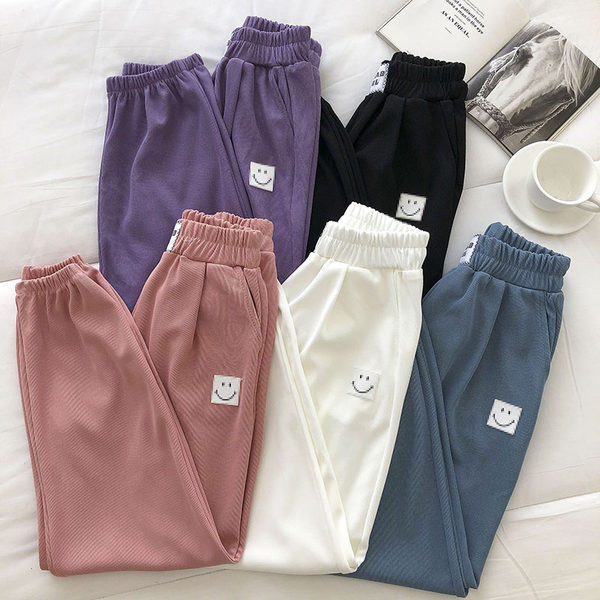 Pantaloni casual dama cu elastic si emblema