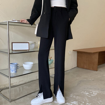 Дамски модерен панталон с цепки - висока талия