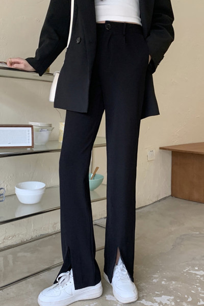 Дамски модерен панталон с цепки - висока талия