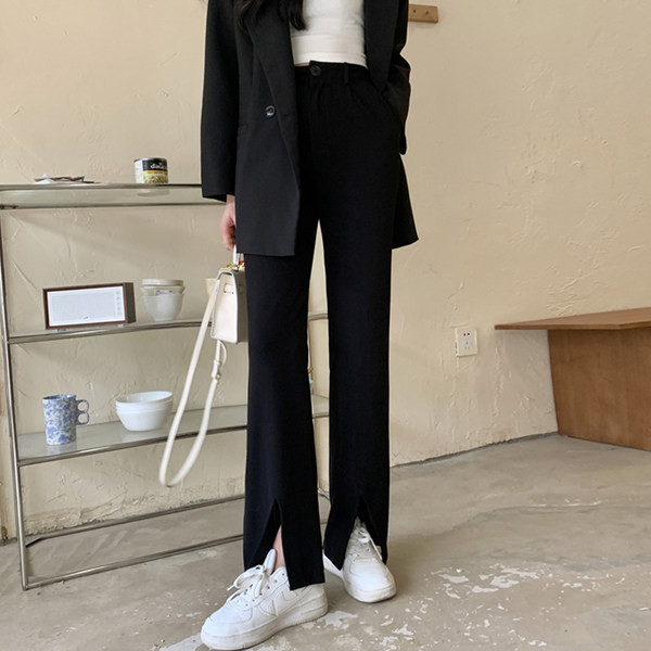 Дамски модерен панталон с цепки - висока талия