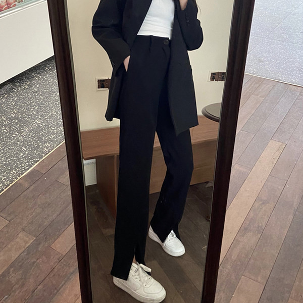 Дамски модерен панталон с цепки - висока талия