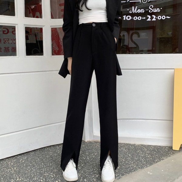 Дамски модерен панталон с цепки - висока талия