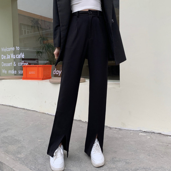 Дамски модерен панталон с цепки - висока талия