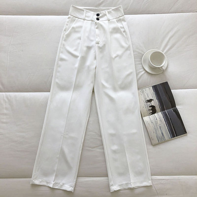 Pantaloni drepti de dama cu talie inalta si nasturi