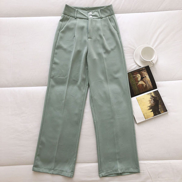 Pantaloni drepti de dama cu talie inalta si nasturi