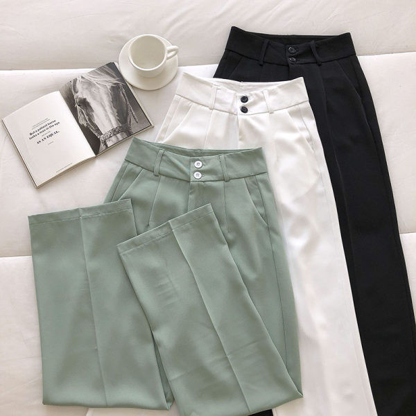 Pantaloni drepti de dama cu talie inalta si nasturi